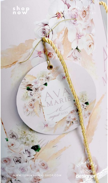 Trusou de botez cu pampass orhidee si frame gold elegant si modern 2